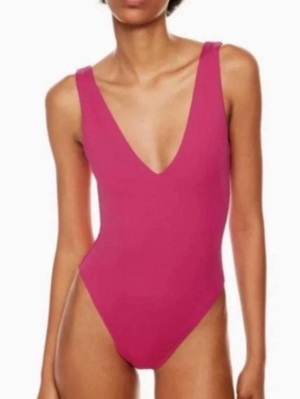 Hot Pink V-Neck One-Piece Bodysuit